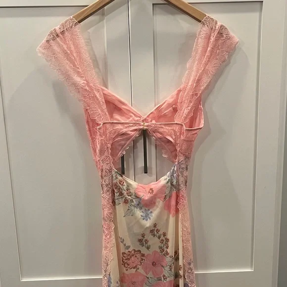 Worn 1x Free People Suddenly Fine Maxi Slip Floral Sheer Lace-trimmed Maxi Dress - Picture 5 of 10